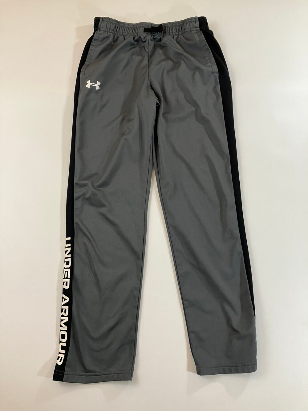 Under Armour Youth Large Track Pants Gray Black Logo Athletic Boys YLG